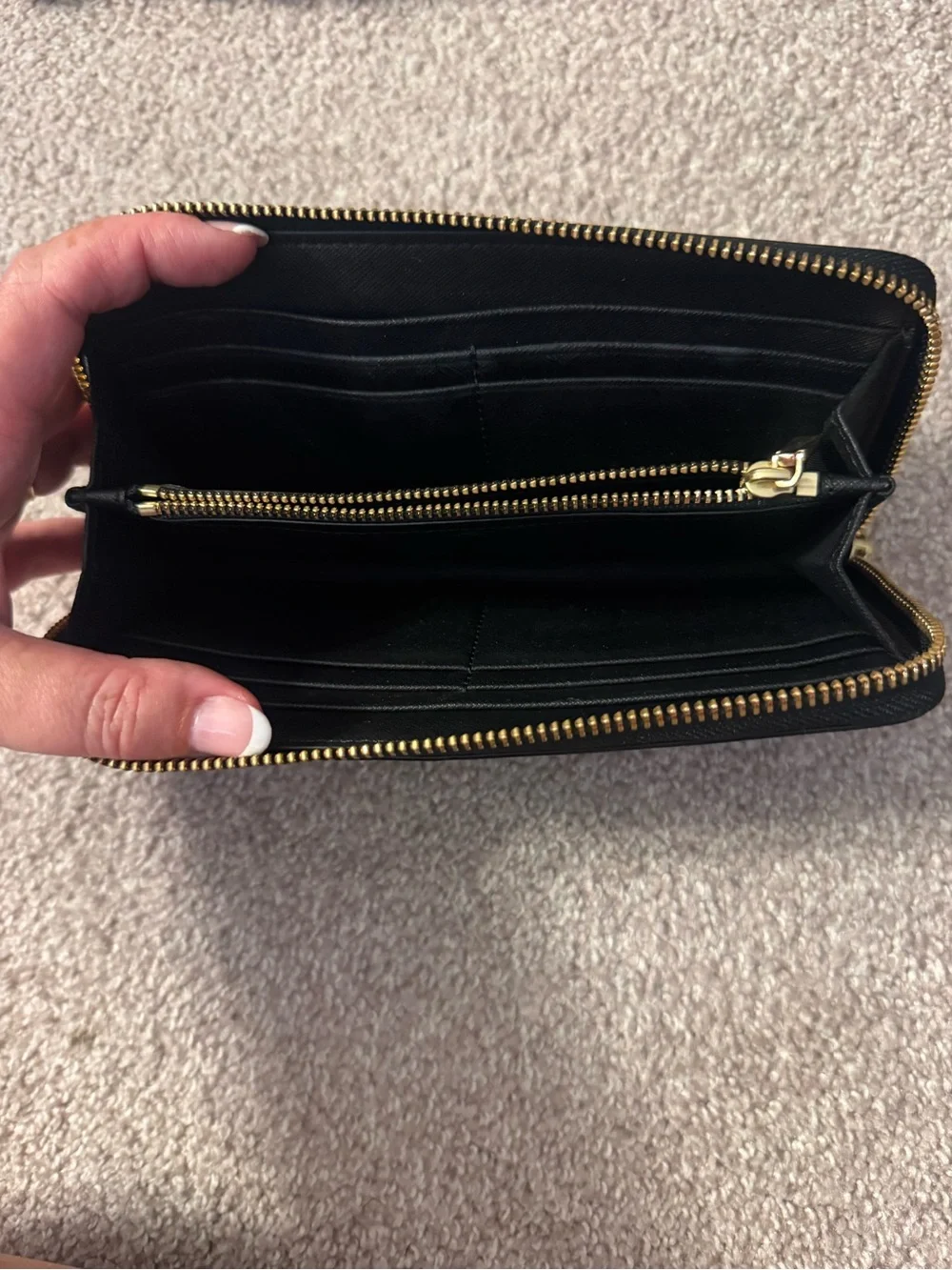Tory Burch Black Saffiano Zip-Around Wallet with Gold Logo